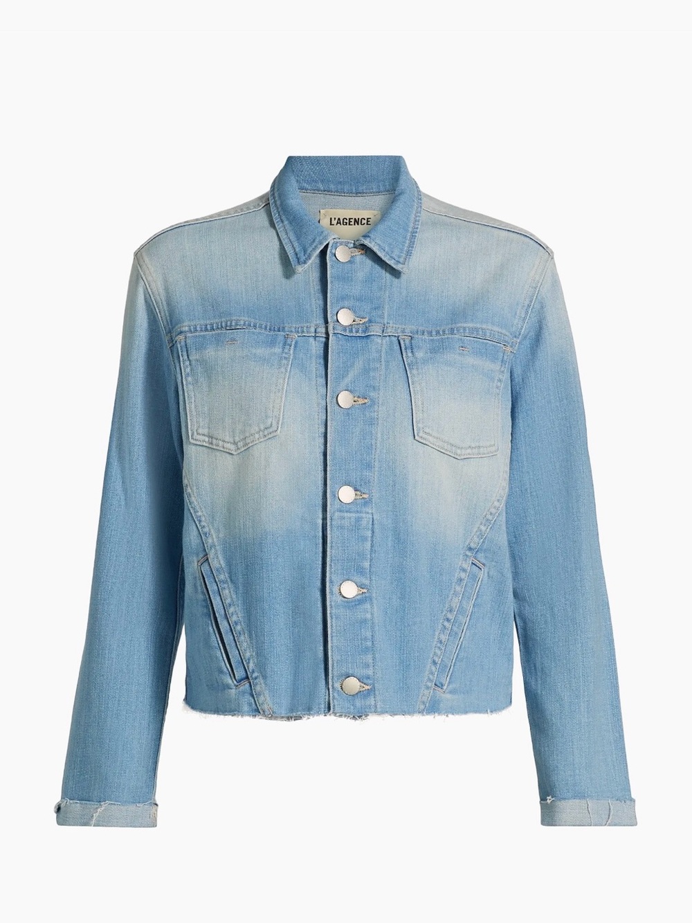L'AGENCE Janelle Slim-Fit Raw-Edge Denim Jacket